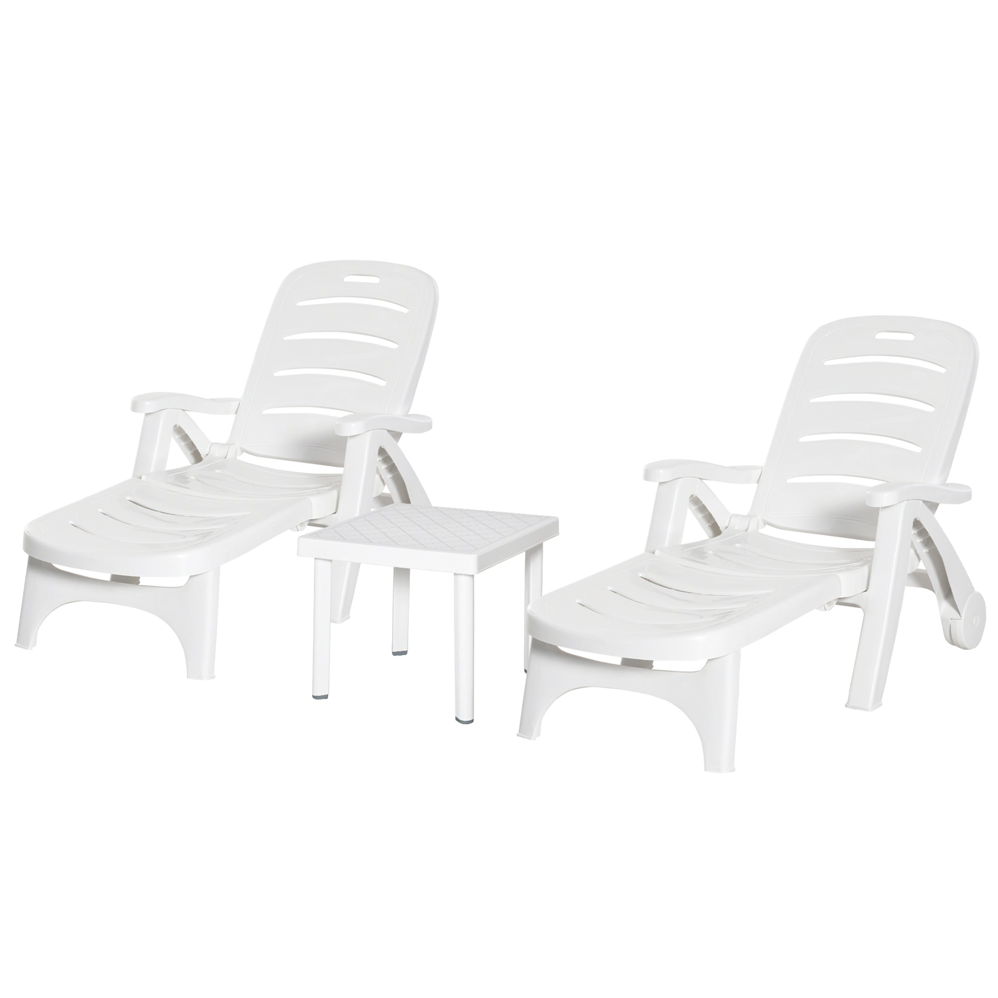 3pcs Garden Furniture Set Outdoor Furniture Set Dining Table, 2 Lounge Chairs and 1 Garden Side Table White-0