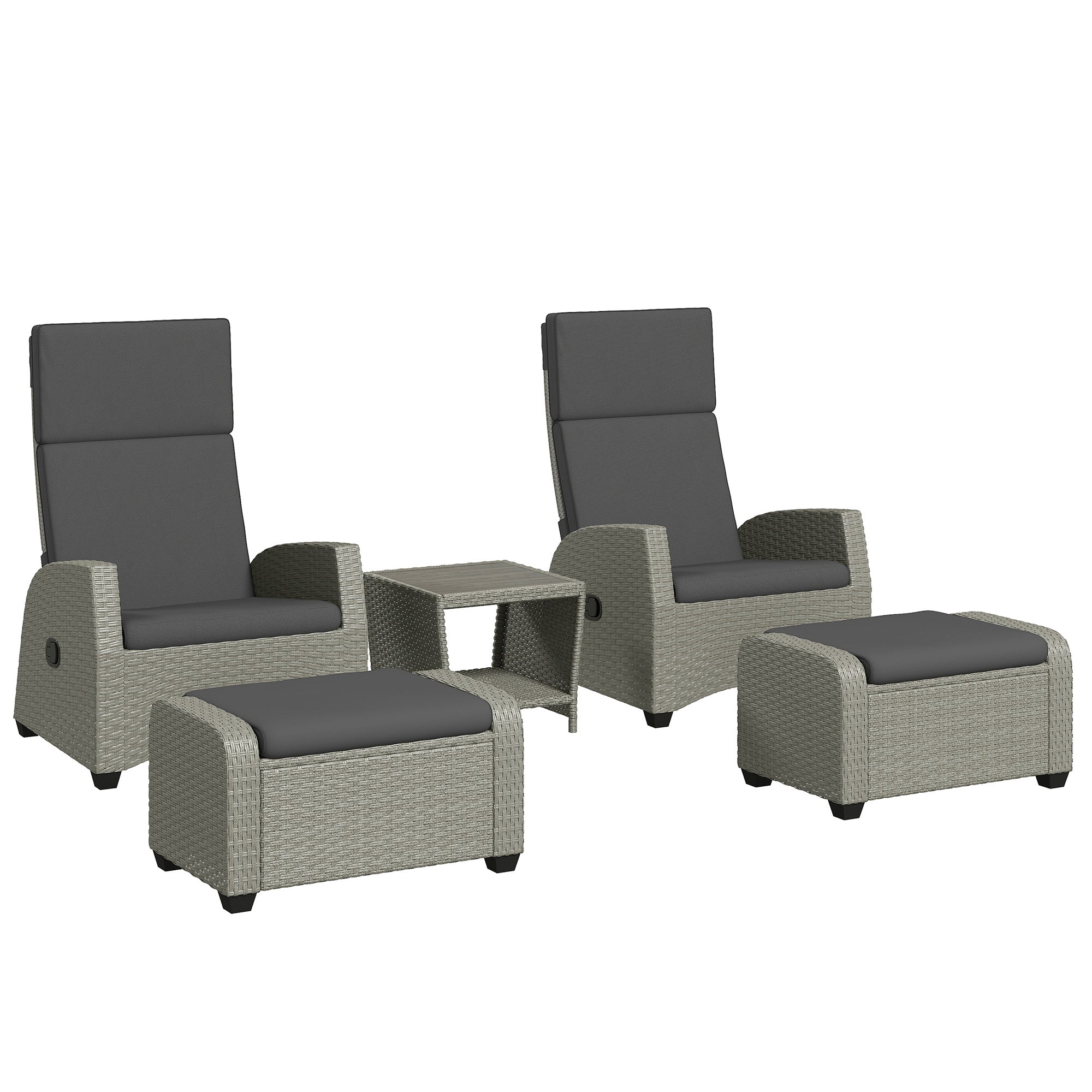 5 Piece Rattan Garden Furniture Set with Cushions - Charcoal Grey-0