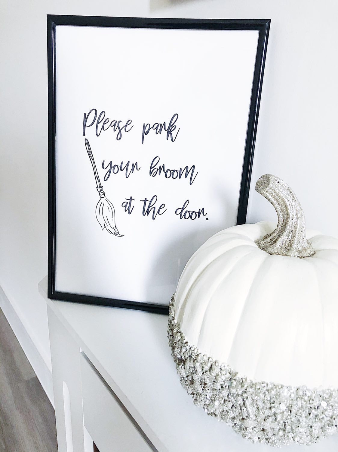 Please Park Your Broom At The Door Halloween Autumn Seasonal Wall Home Decor Print-0