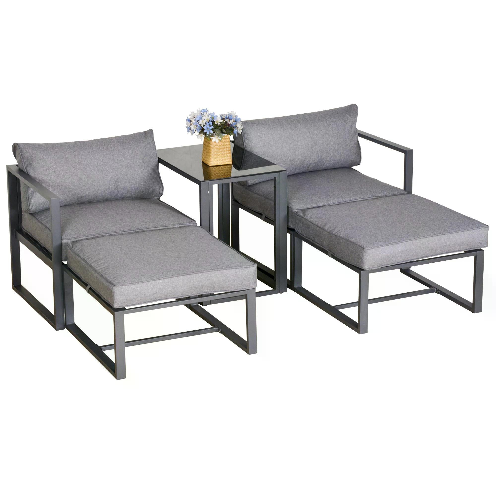 5 Piece Garden Conversation Set With Cushions Outdoor Patio Furniture-0