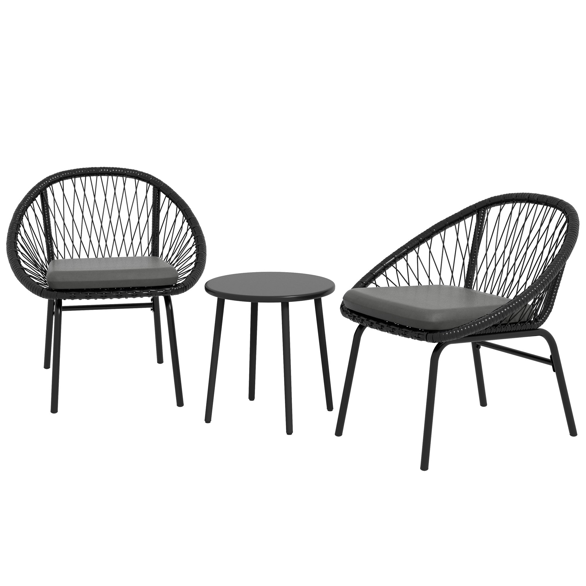 3 Piece Rattan Garden Furniture Set with Cushions - Black-0