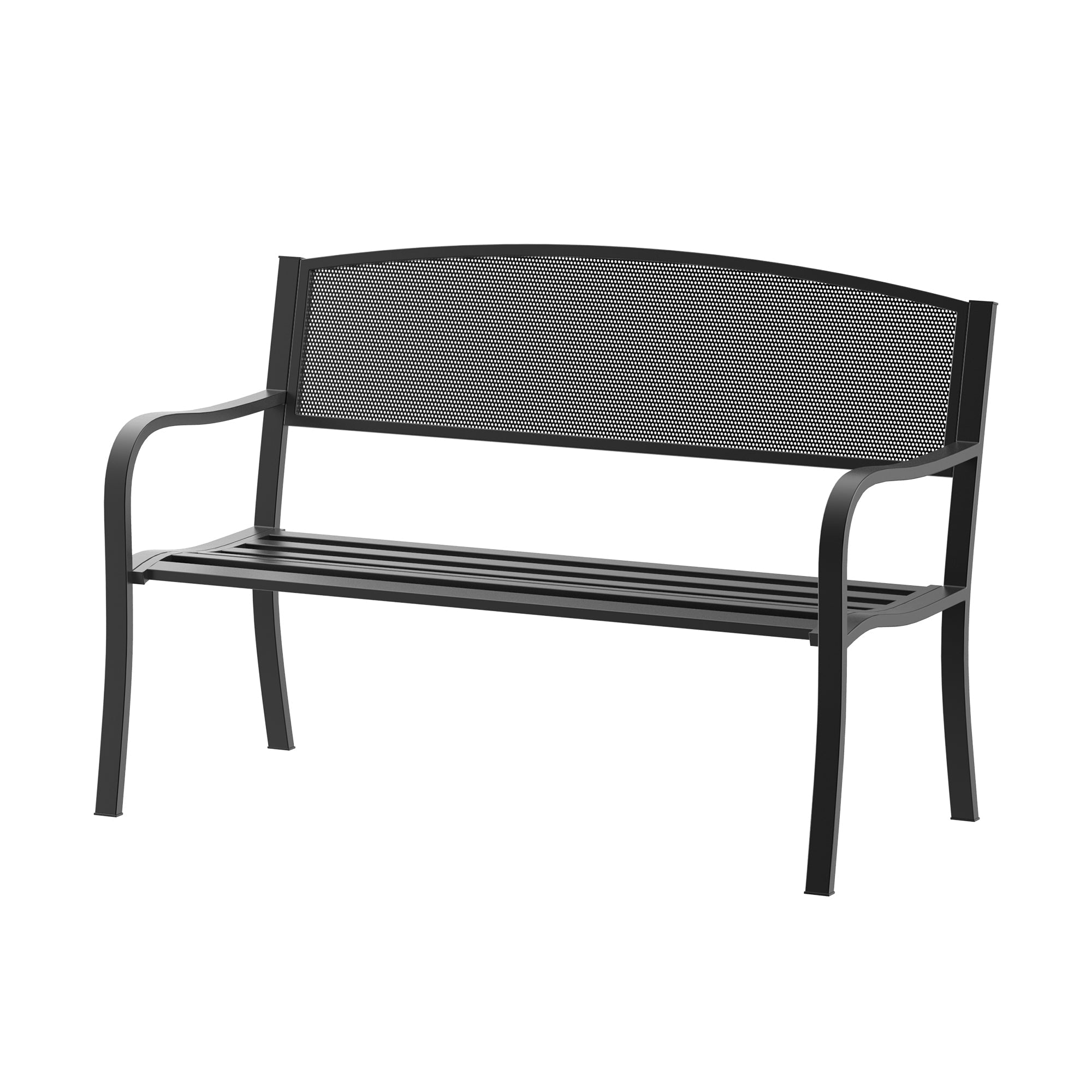 2 Seater Metal Garden Bench with Mesh Backrest - Black-0