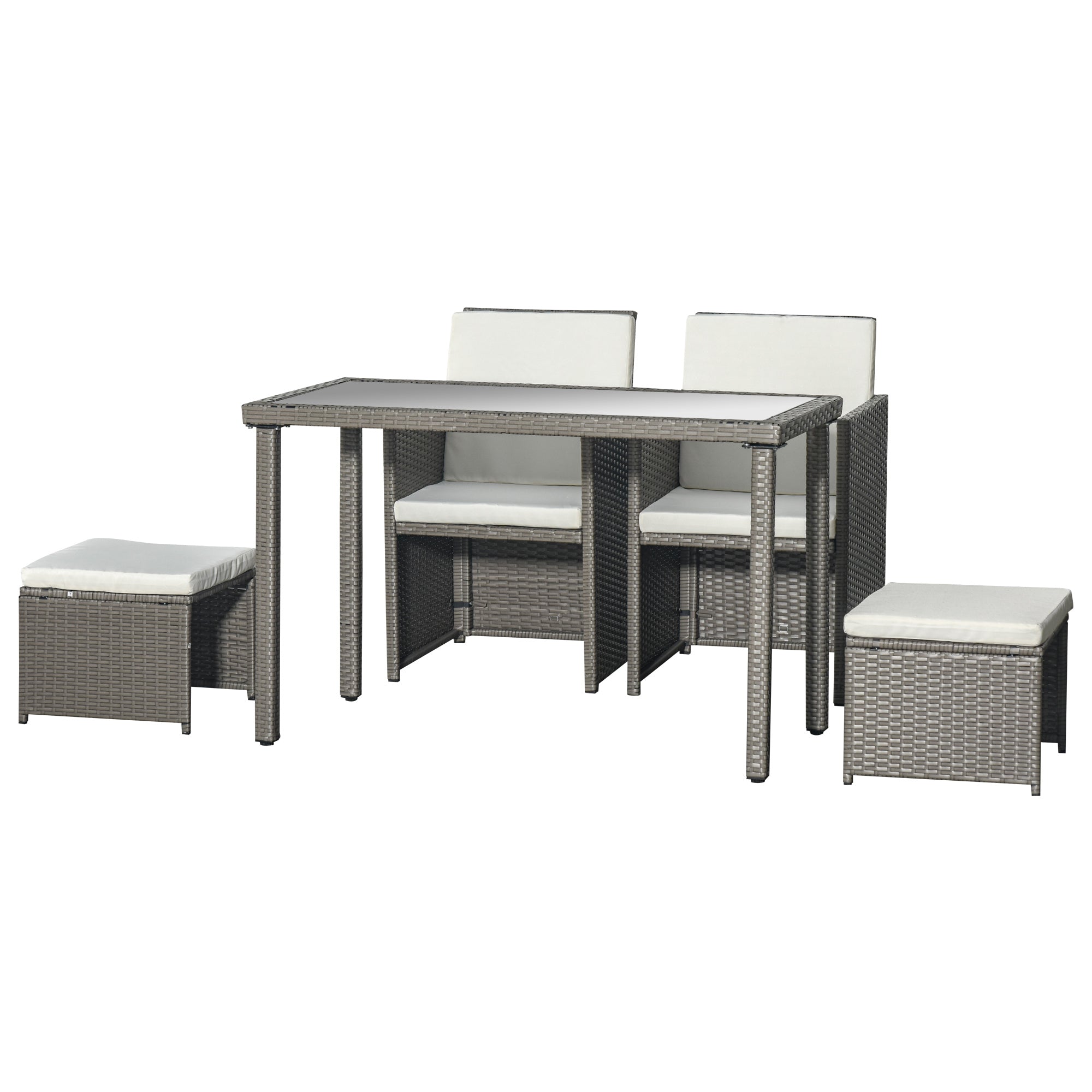 4 Seater Rattan Garden Furniture Set with Cushioned Footrests Grey-0