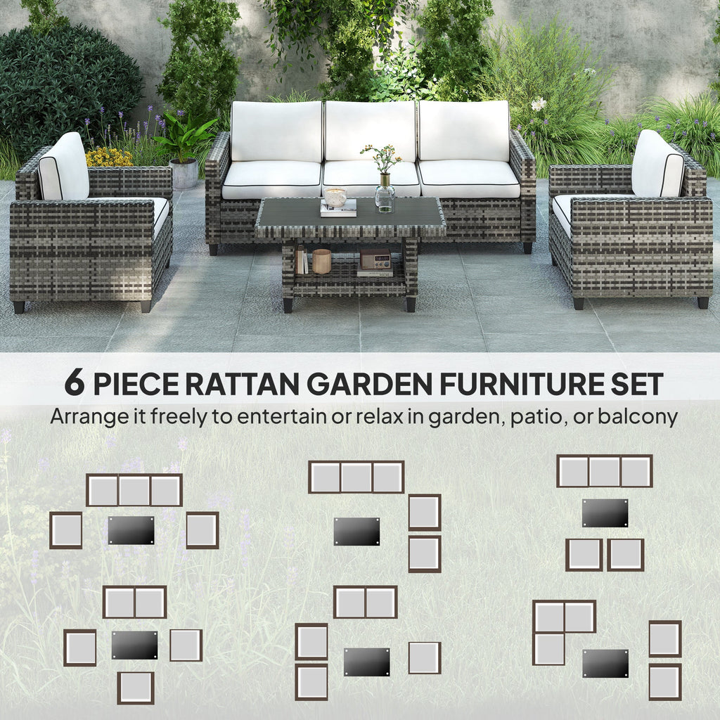 6 Piece Rattan Garden Furniture Set with Cushions - Light Grey-3