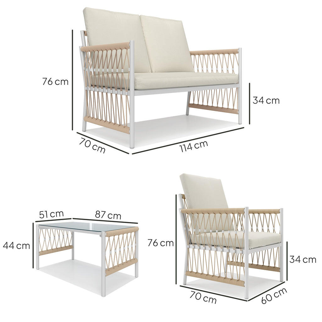 4 Piece Rattan Garden Furniture Set with Cushions - Khaki-2