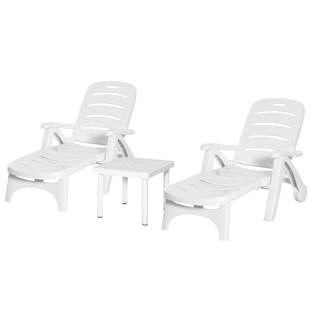 3pcs Garden Furniture Set Outdoor Furniture Set Dining Table, 2 Lounge Chairs and 1 Garden Side Table White-0