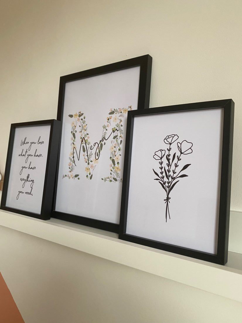 Personalised Spring Floral Initial & Name Spring Seasonal Wall Home Decor Print-0