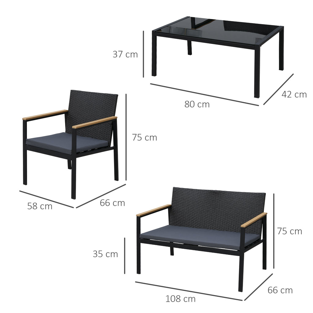 4 Piece Rattan Garden Furniture Set with Cushions - Brown-2