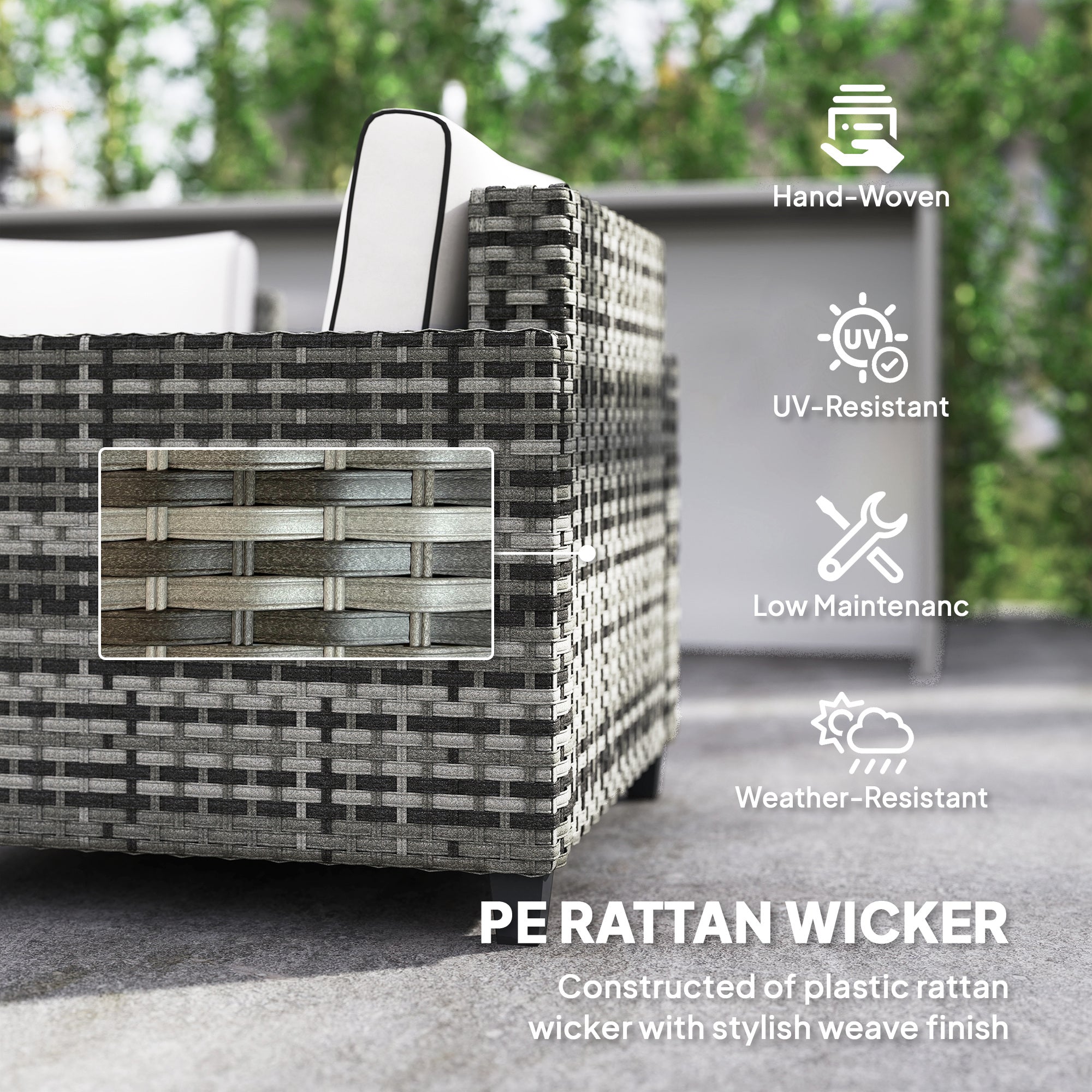 6 Piece Rattan Garden Furniture Set with Cushions - Light Grey-4