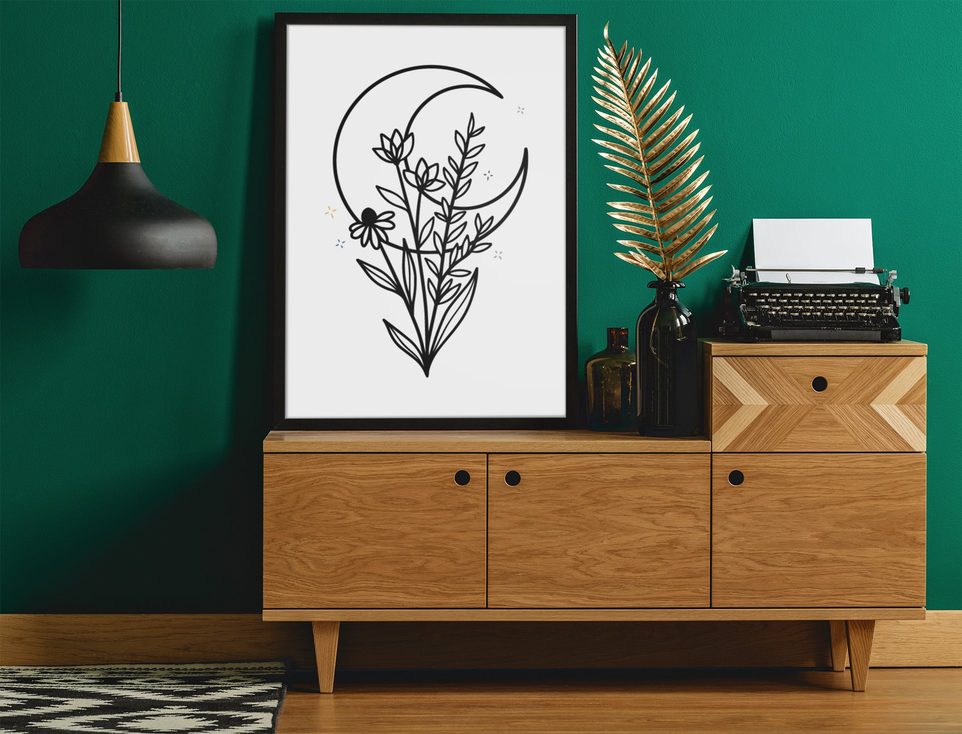 Floral Moon No.3 Boho Hippie Simple Home Wall Decor Print-0
