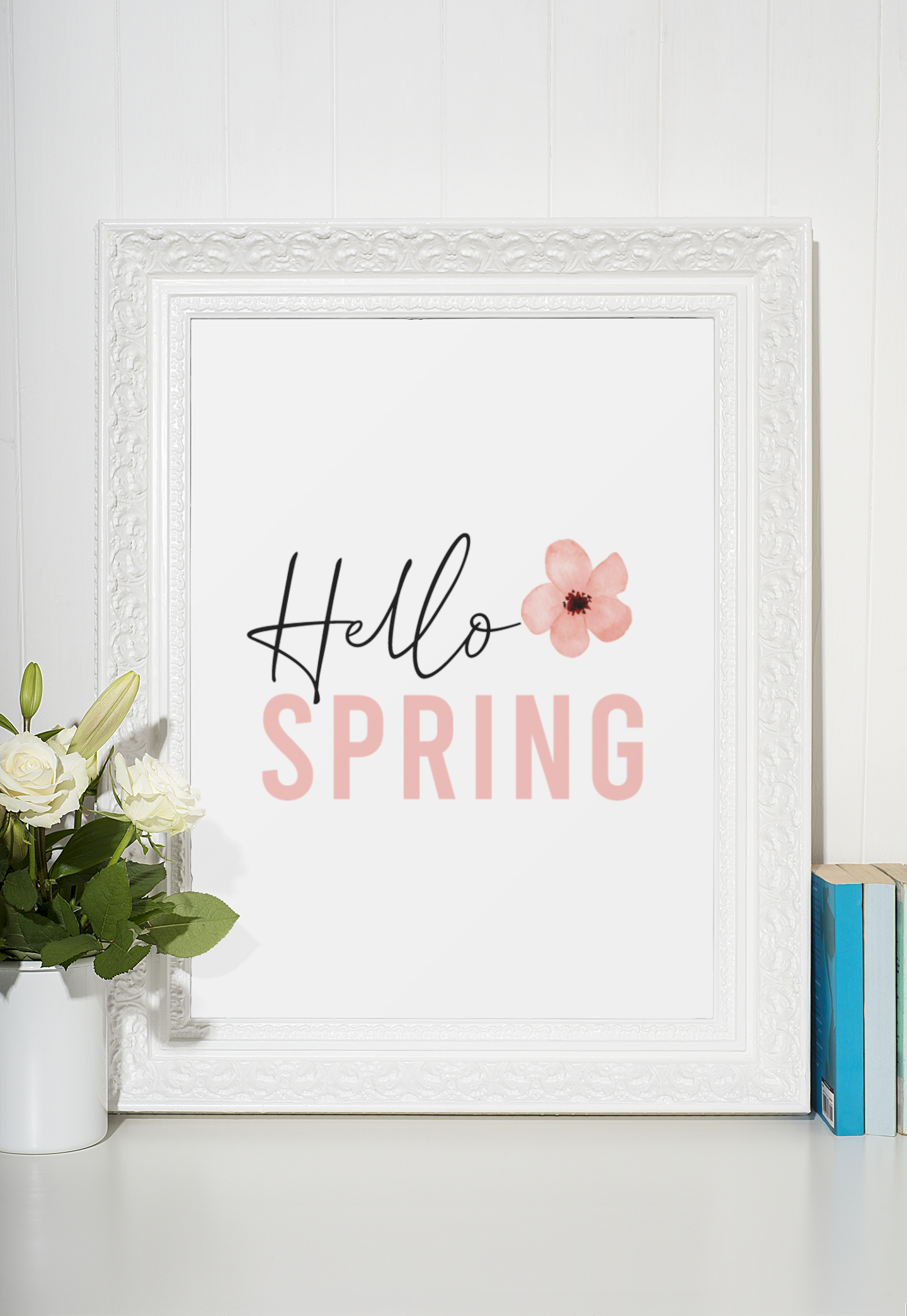 Hello Spring Pink Floral Flower Spring Seasonal Wall Home Decor Print-0