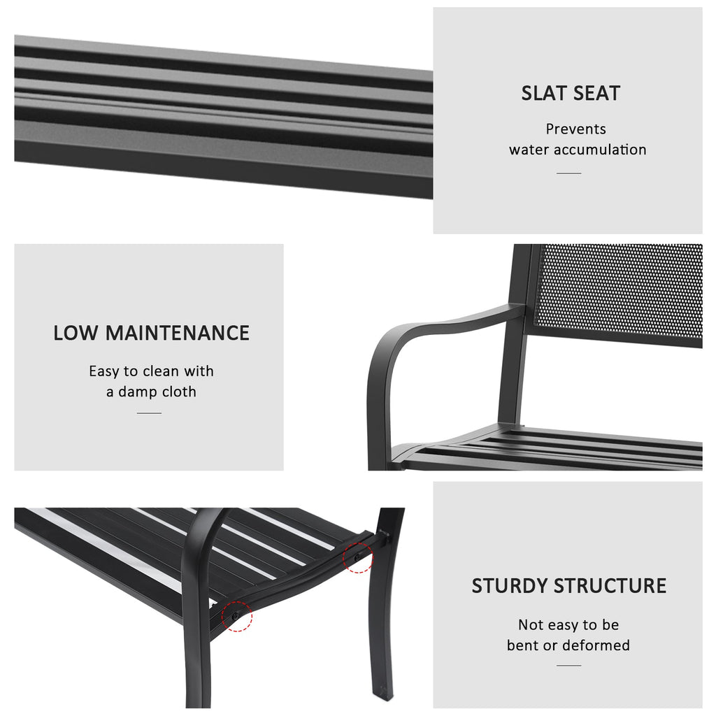 2 Seater Metal Garden Bench with Mesh Backrest - Black-4