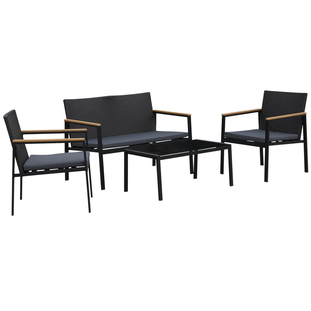 4 Piece Rattan Garden Furniture Set with Cushions - Brown-0