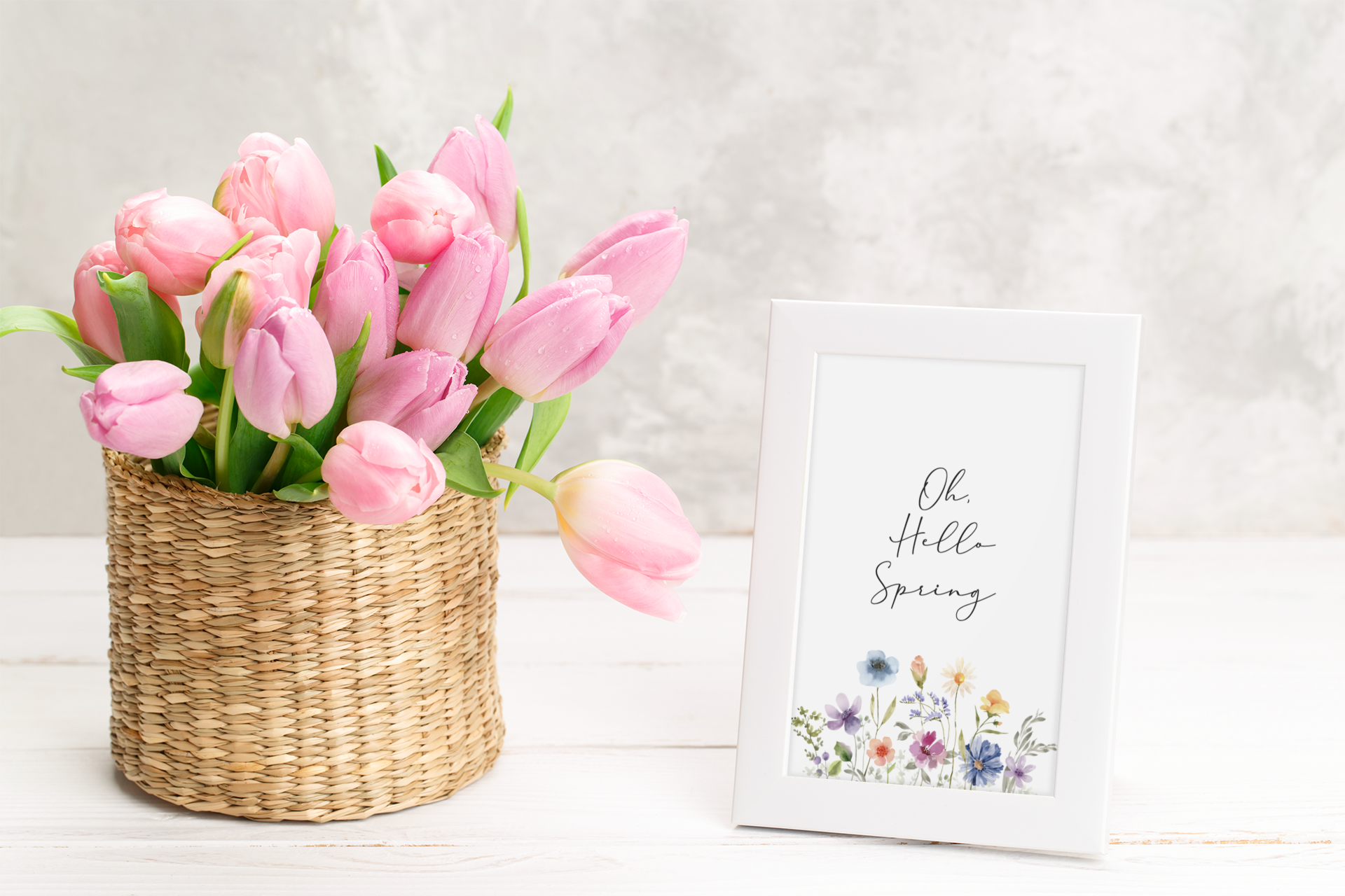 Oh Hello Spring Floral Border Spring Easter Seasonal Wall Home Decor Print-2
