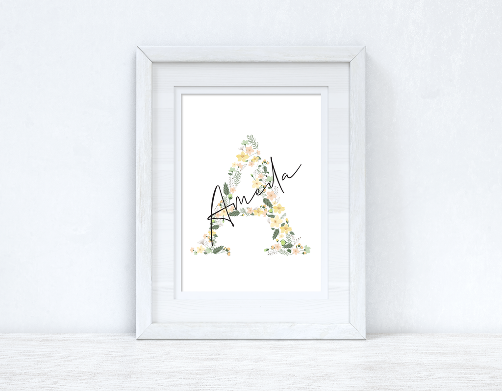 Personalised Spring Floral Initial & Name Spring Seasonal Wall Home Decor Print-1