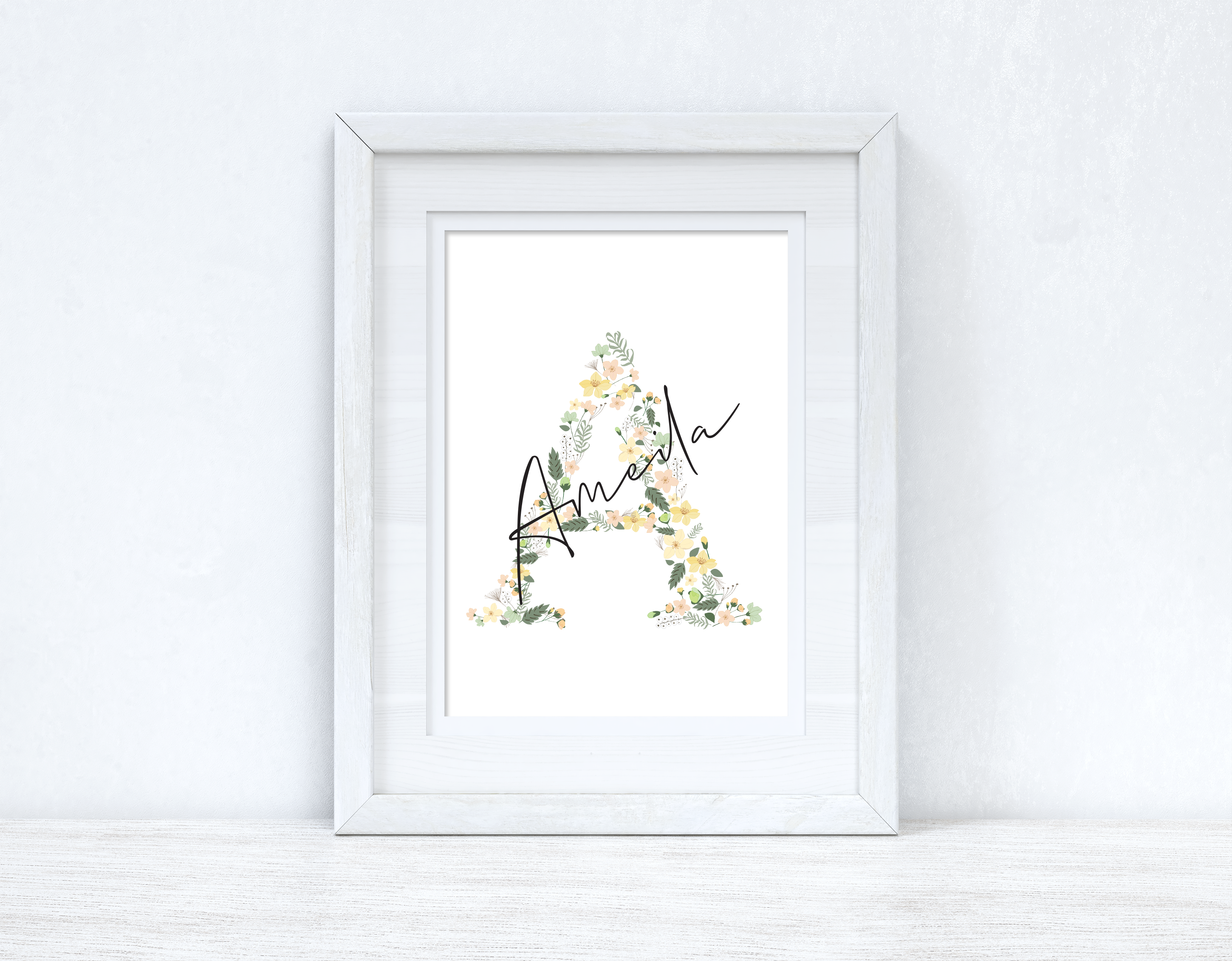 Personalised Spring Floral Initial & Name Spring Seasonal Wall Home Decor Print-1