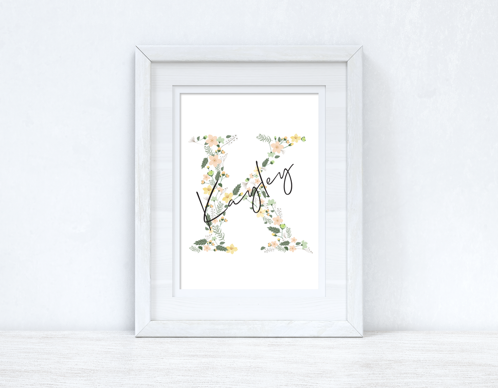 Personalised Spring Floral Initial & Name Spring Seasonal Wall Home Decor Print-2