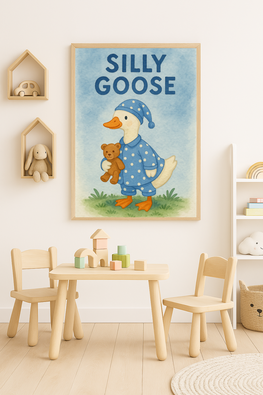 Silly Goose Bedtime Blue Nursery Children's Room Wall Decor Print-0