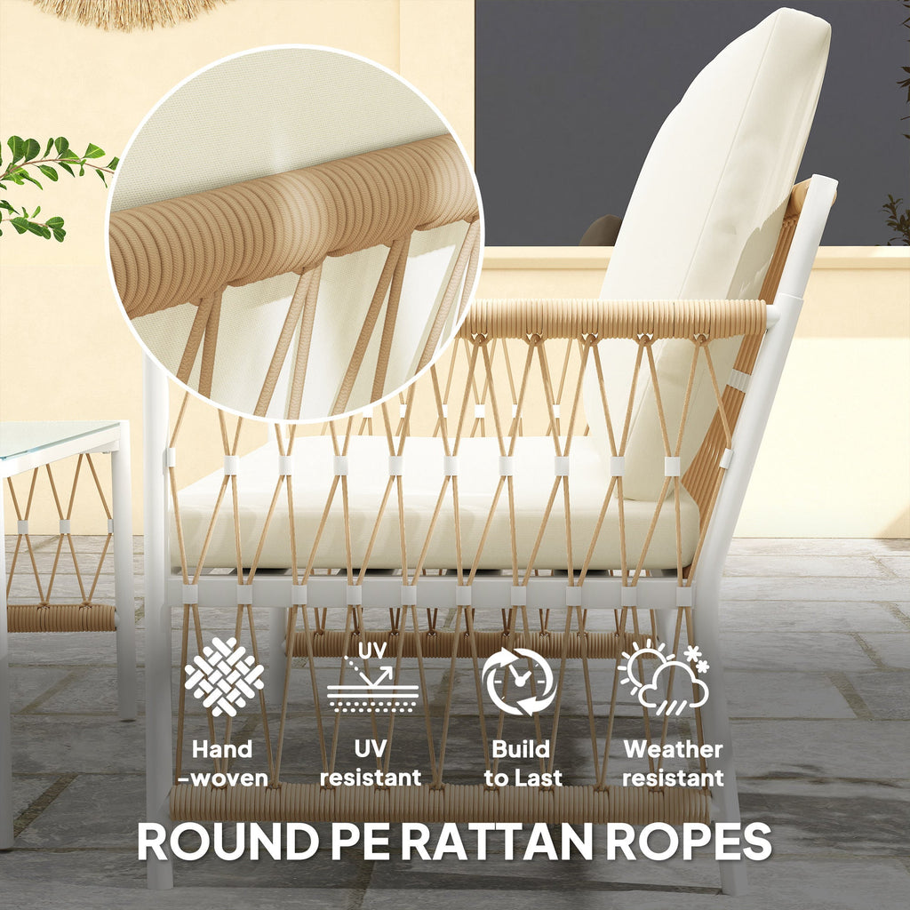 4 Piece Rattan Garden Furniture Set with Cushions - Khaki-4