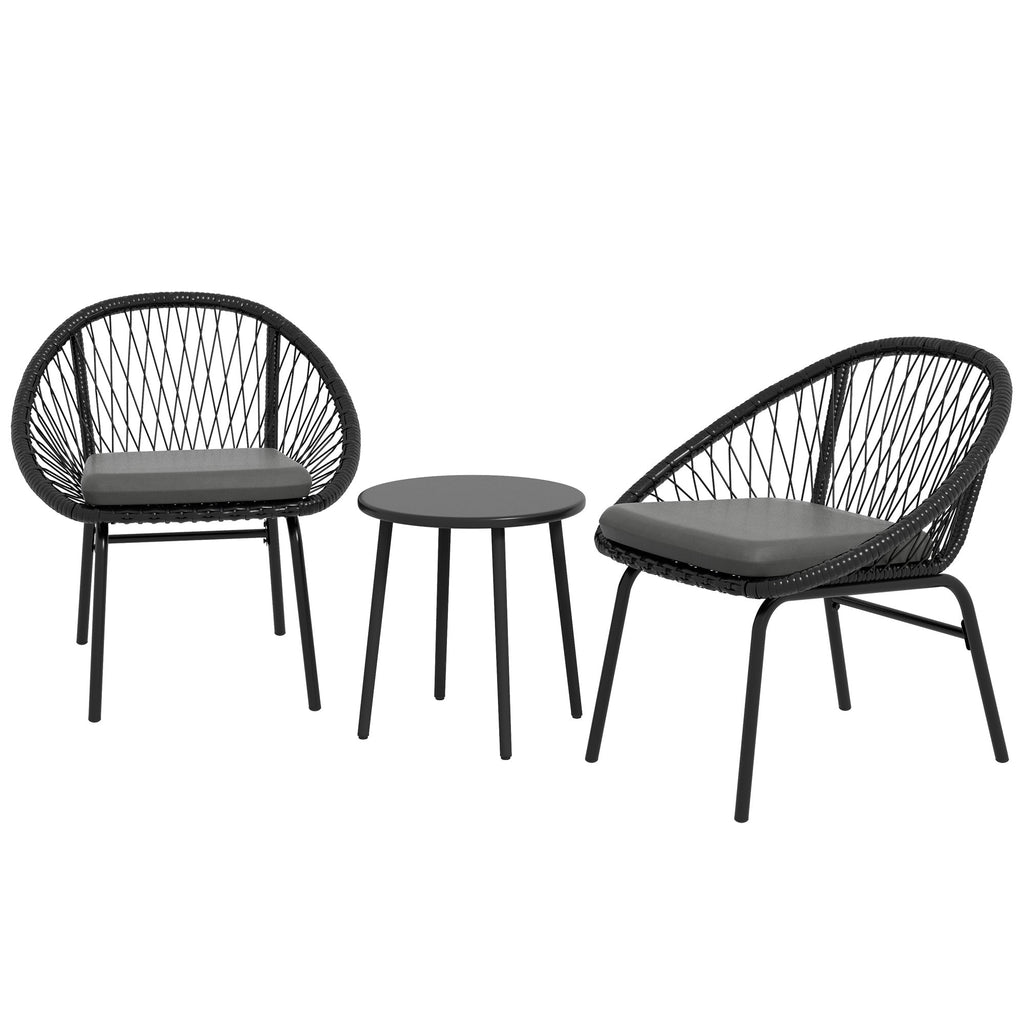 3 Piece Rattan Garden Furniture Set with Cushions - Black-0