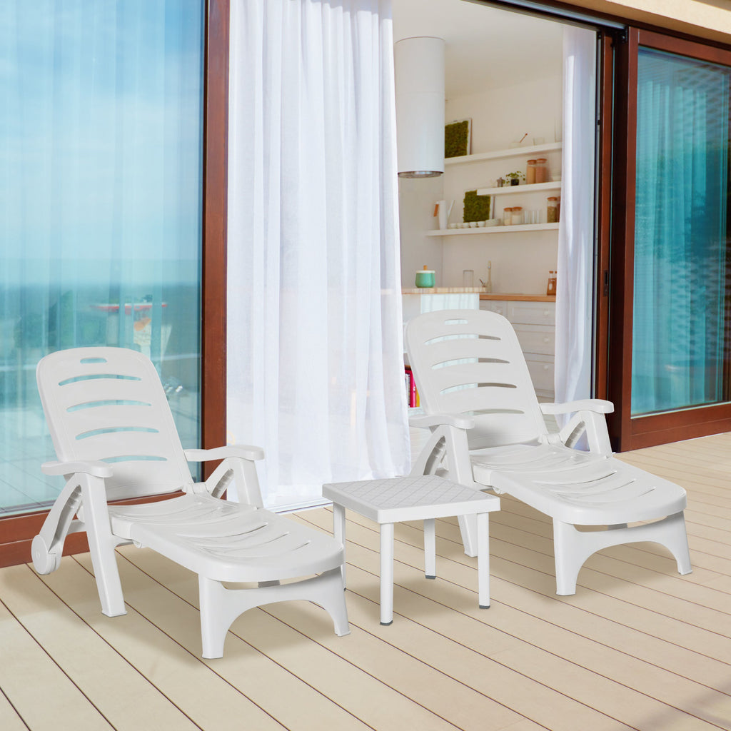 3pcs Garden Furniture Set Outdoor Furniture Set Dining Table, 2 Lounge Chairs and 1 Garden Side Table White-1