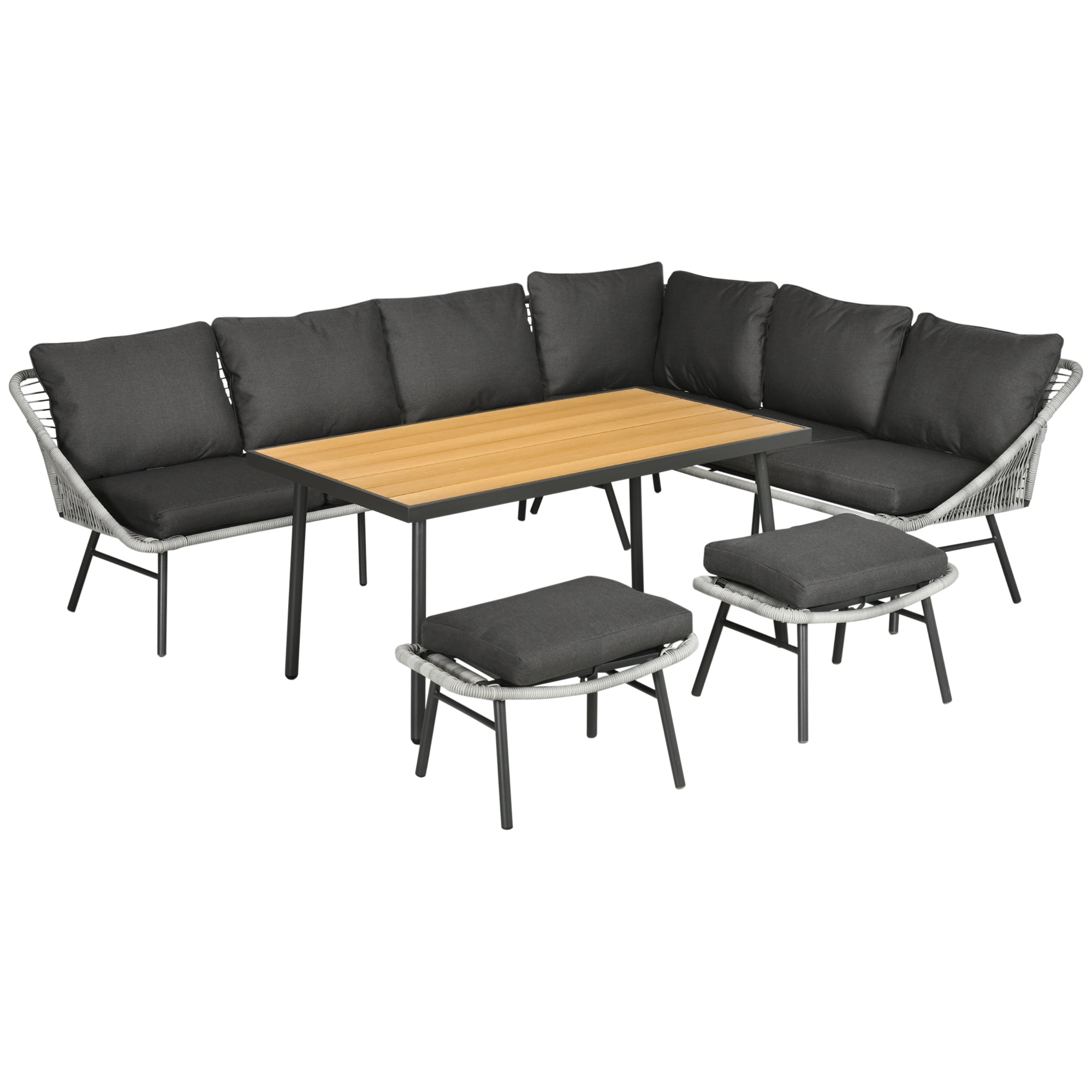 6 Seater Outdoor Rattan Garden Furniture Set with Cushions - Grey-0