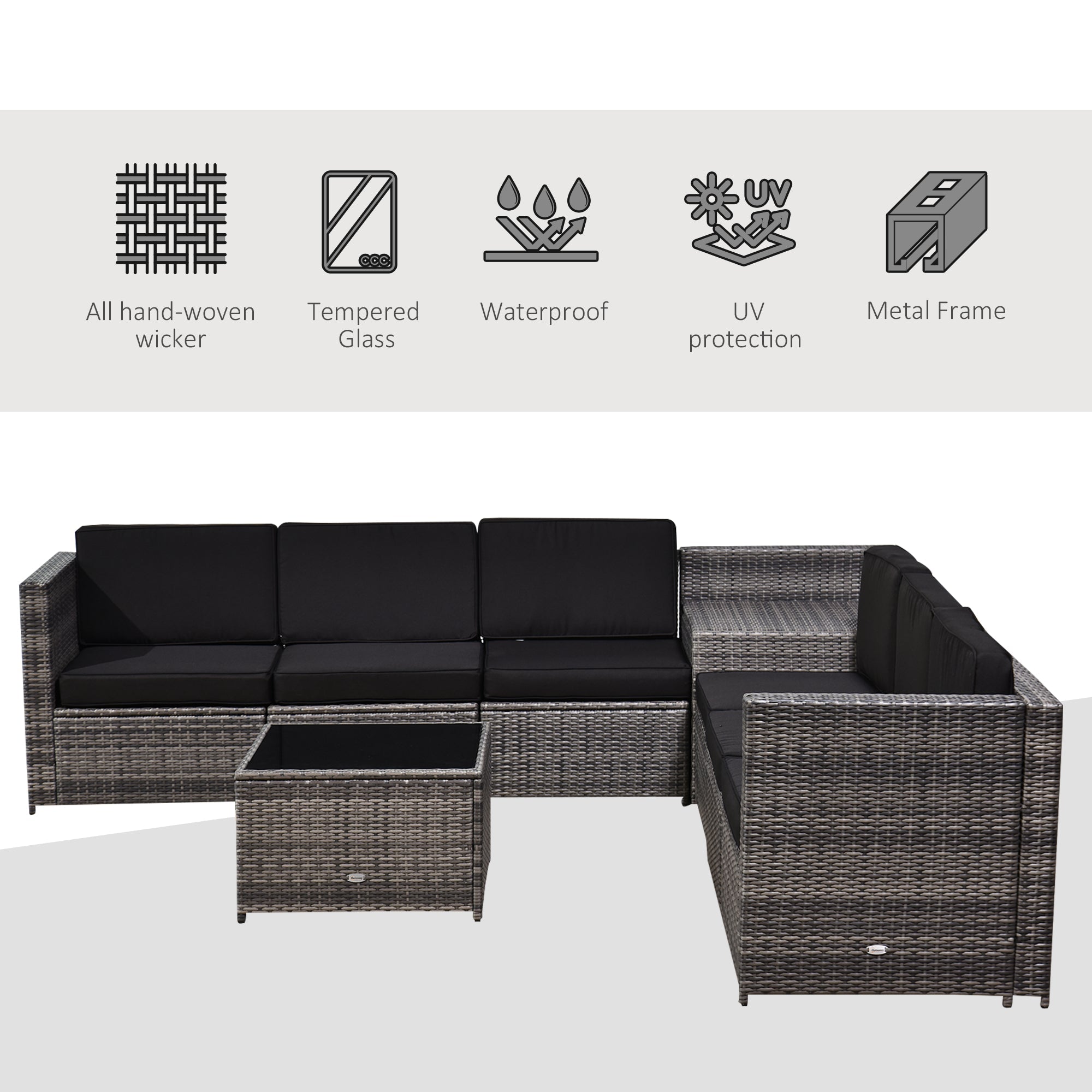 8 Piece Rattan Garden Furniture Set with Cushions Grey-3