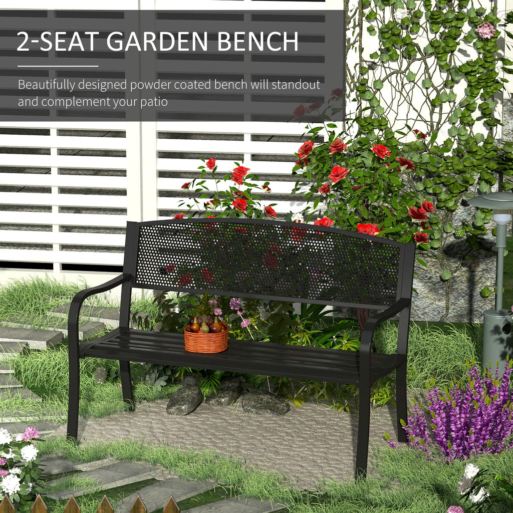 2 Seater Metal Garden Bench with Mesh Backrest - Black-3