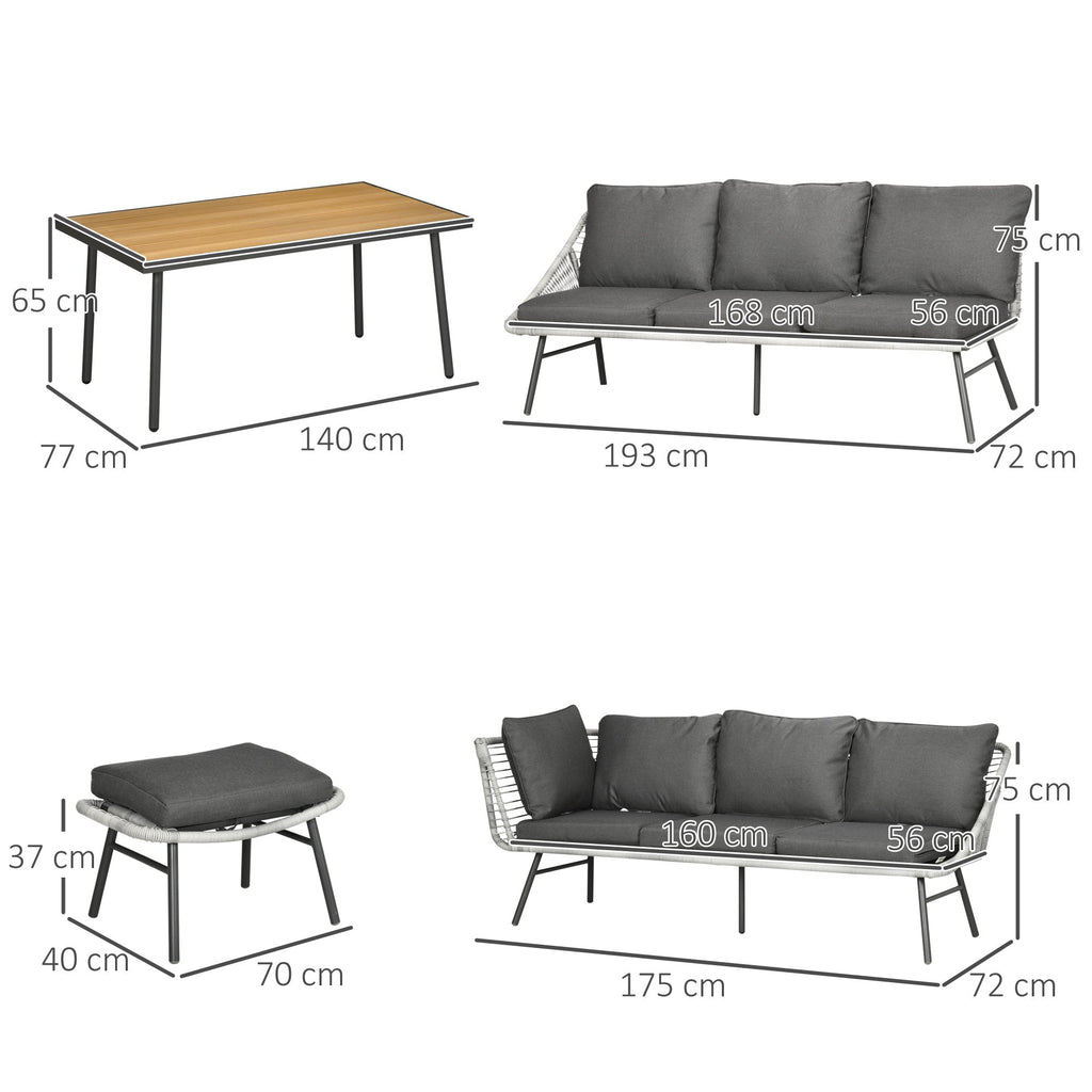 6 Seater Outdoor Rattan Garden Furniture Set with Cushions - Grey-2