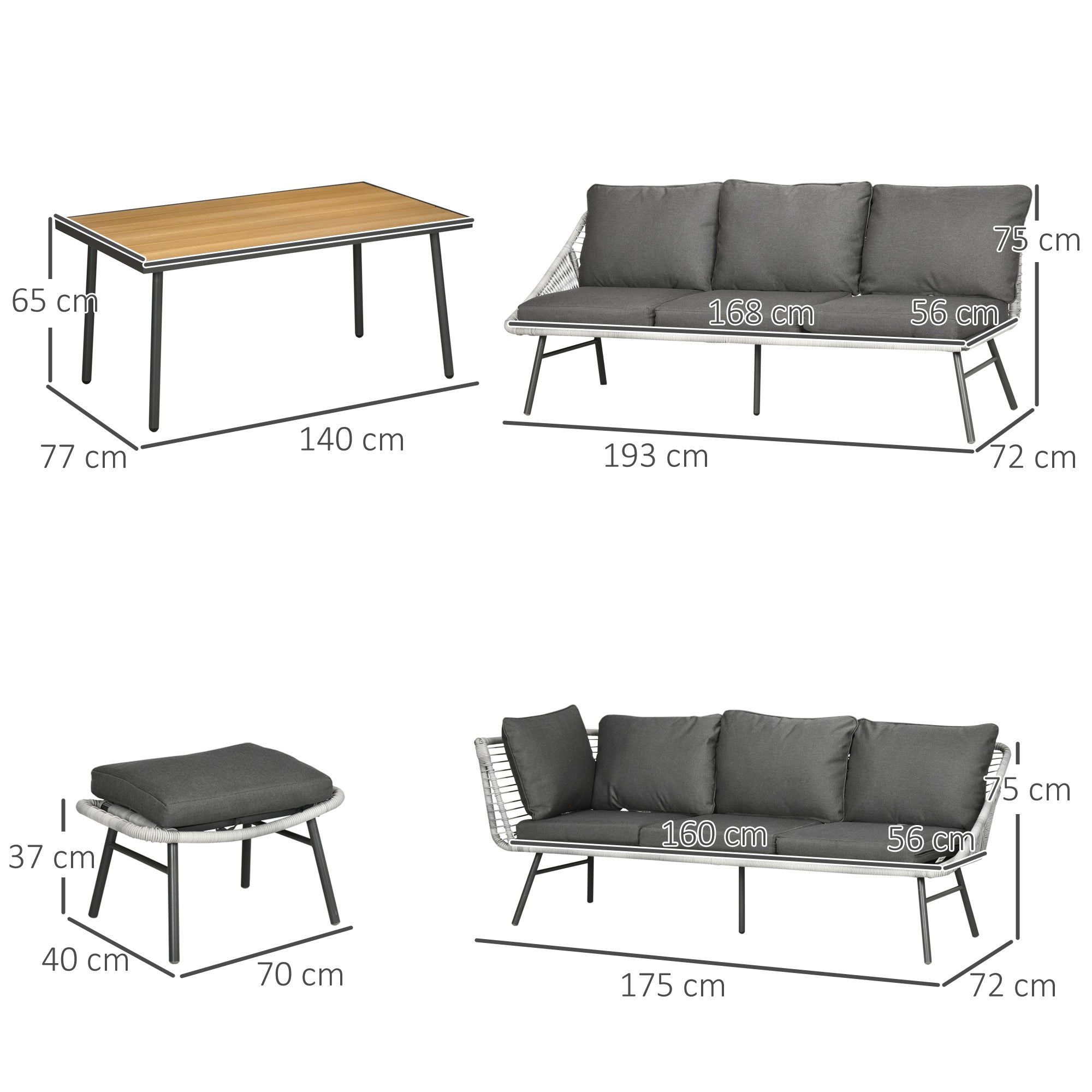 6 Seater Outdoor Rattan Garden Furniture Set with Cushions - Grey-2