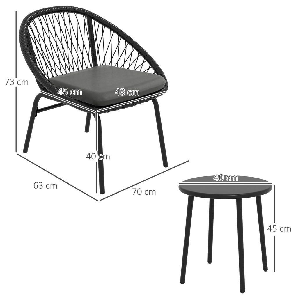 3 Piece Rattan Garden Furniture Set with Cushions - Black-2