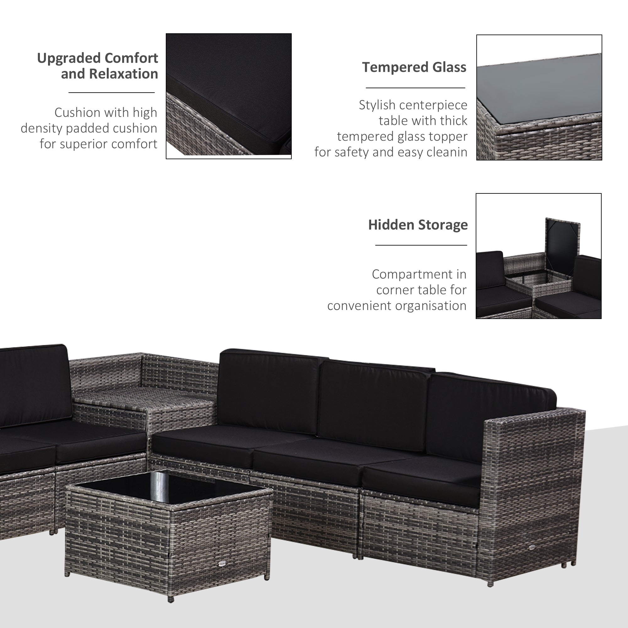 8 Piece Rattan Garden Furniture Set with Cushions Grey-4
