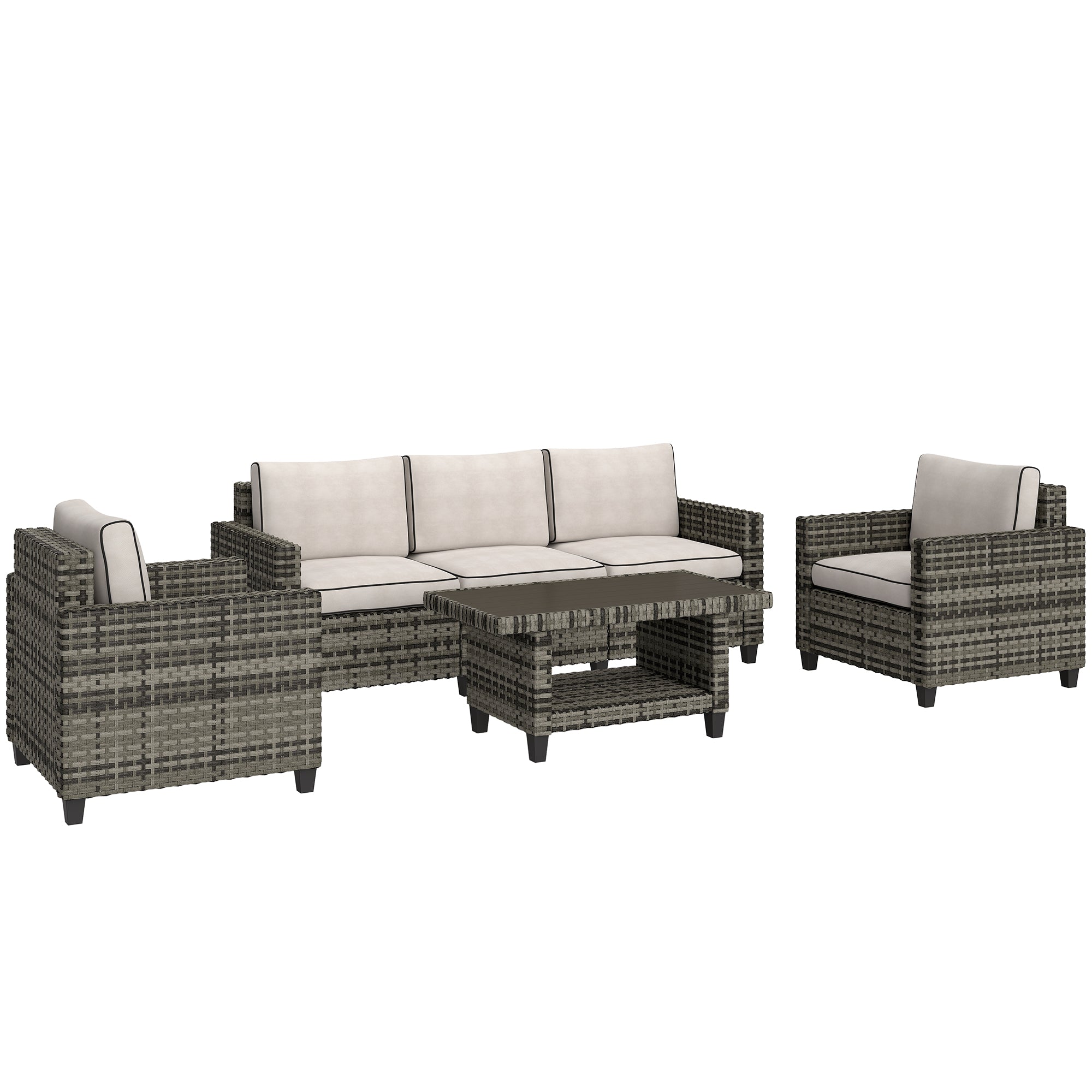 6 Piece Rattan Garden Furniture Set with Cushions - Light Grey-0