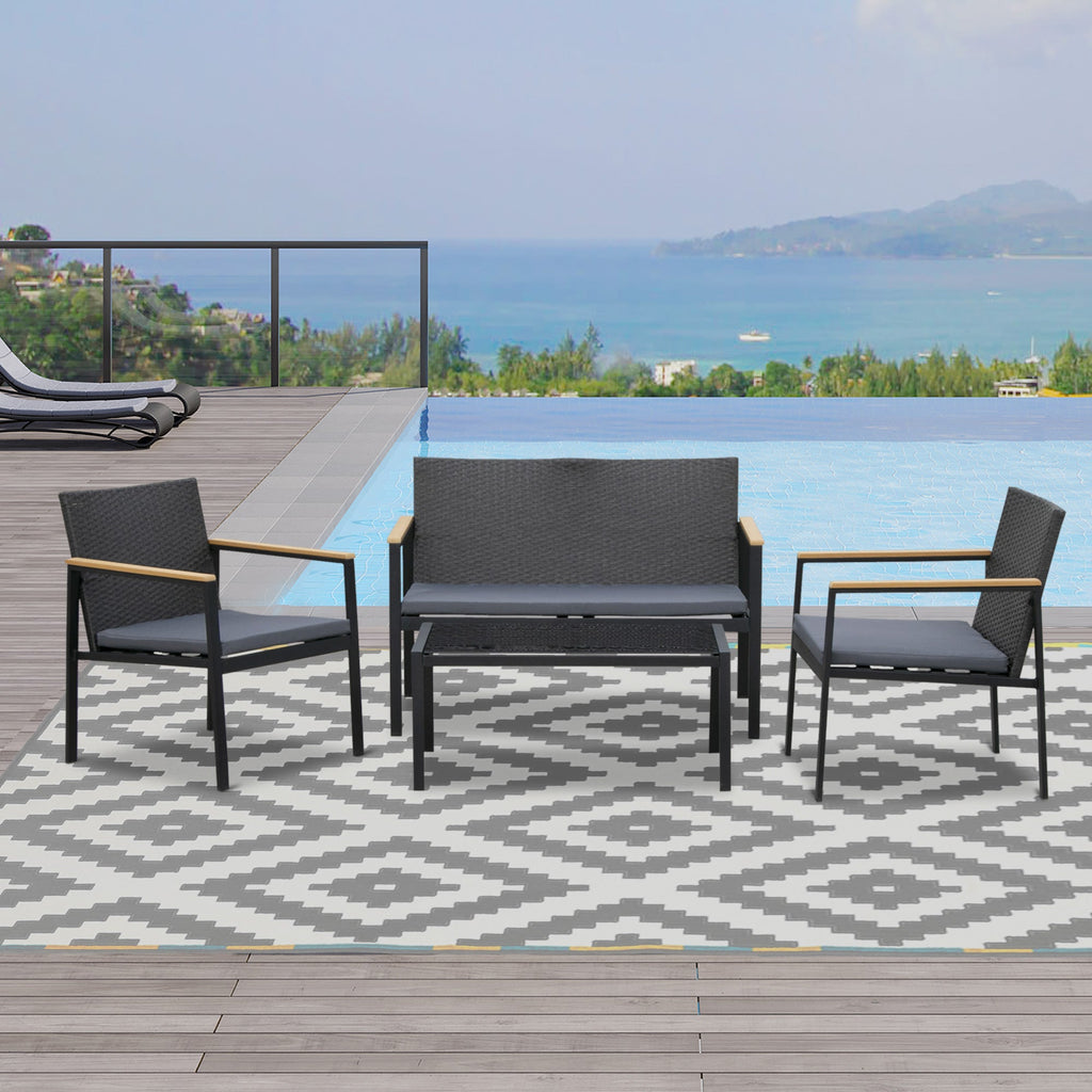 4 Piece Rattan Garden Furniture Set with Cushions - Brown-1