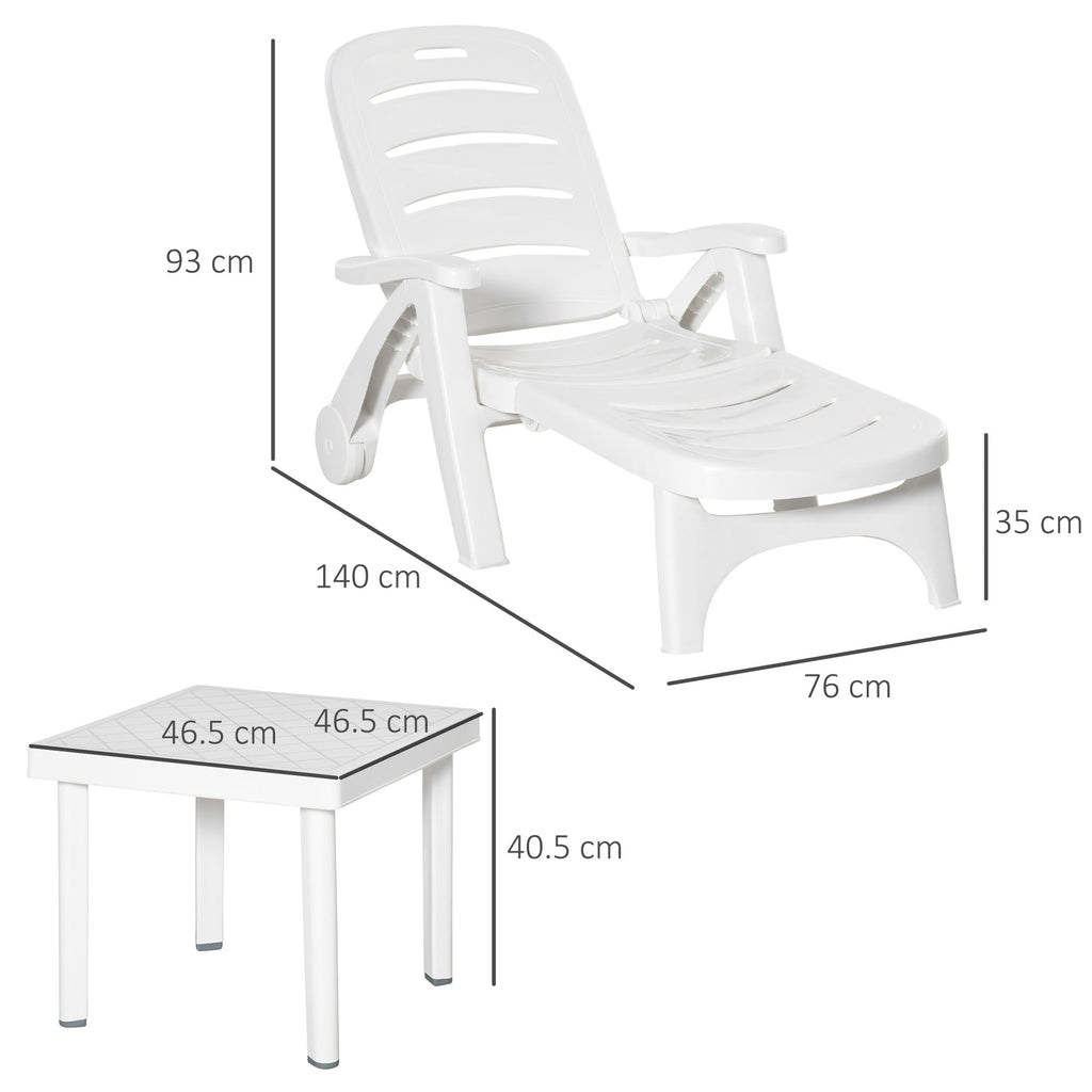3pcs Garden Furniture Set Outdoor Furniture Set Dining Table, 2 Lounge Chairs and 1 Garden Side Table White-2