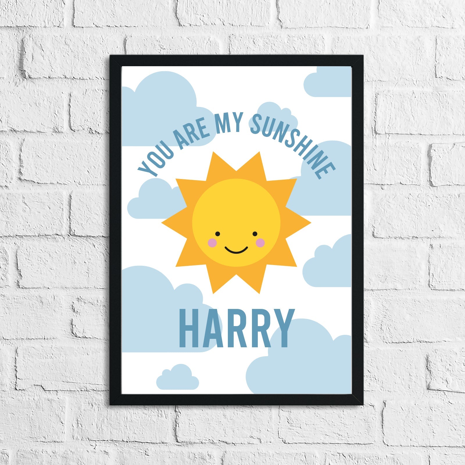 Personalised You Are My Sunshine Blue Children's Room Wall Decor Print-0