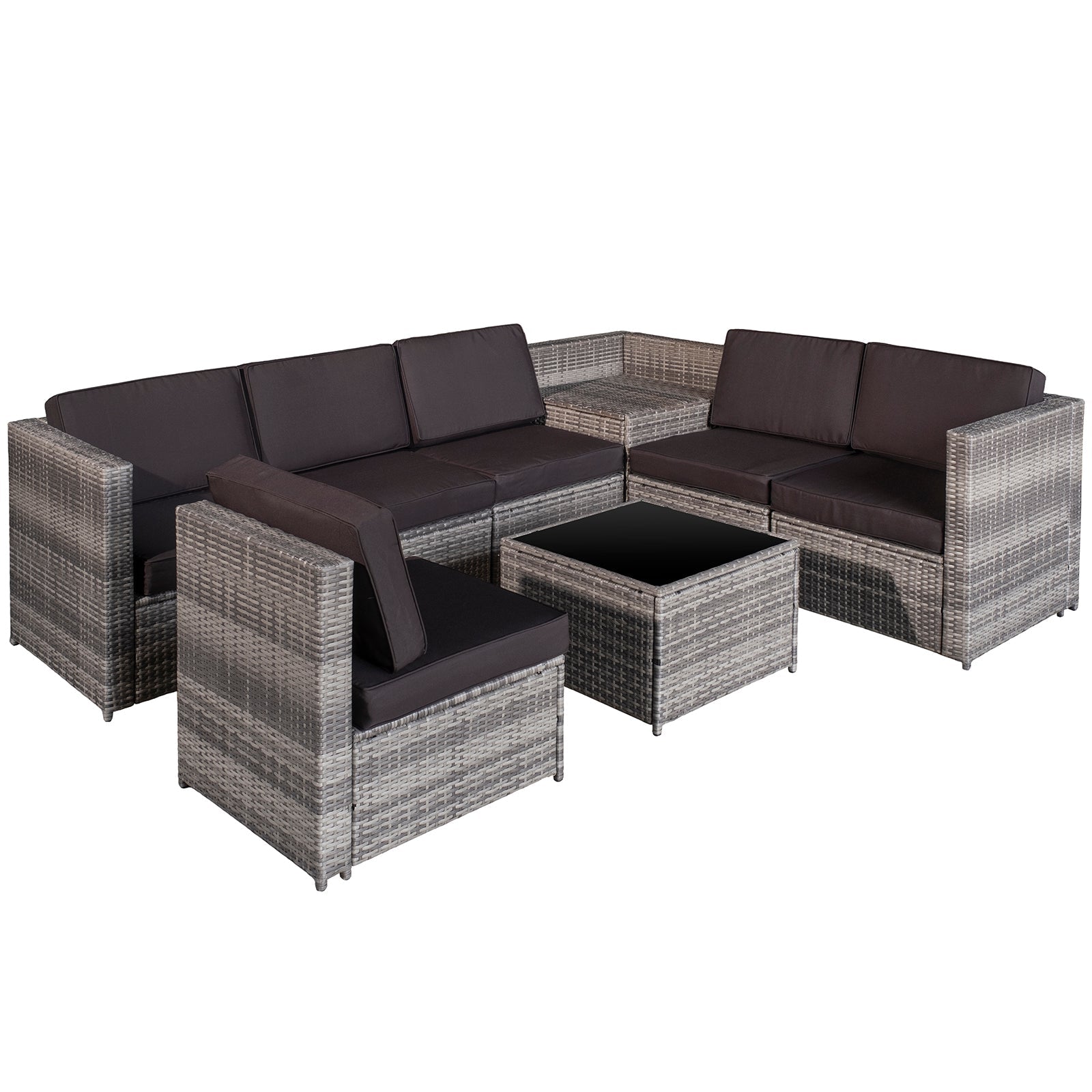 8 Piece Rattan Garden Furniture Set with Cushions Grey-0